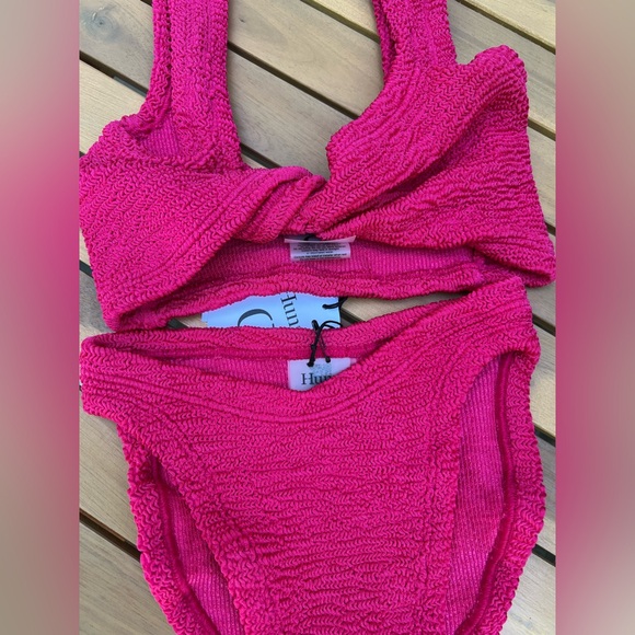 Hunza G Juno Two Piece Crinkle Bikini Swim Set Raspberry Pink NWT OS - Picture 8 of 16